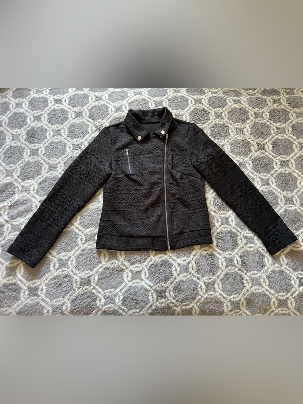 Black Textured Moto Jacket - Women Size XS
